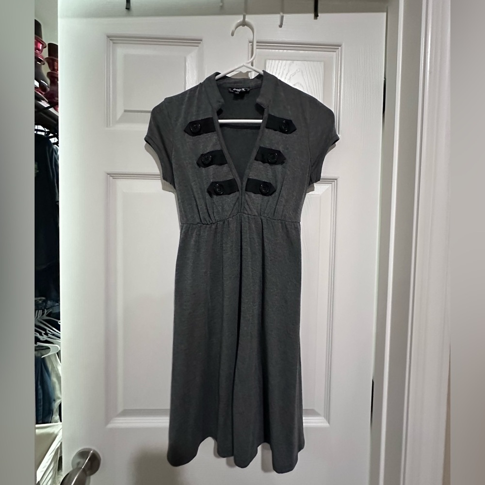 Sequin Hearts Gray Babydoll Dress with Black Buttons